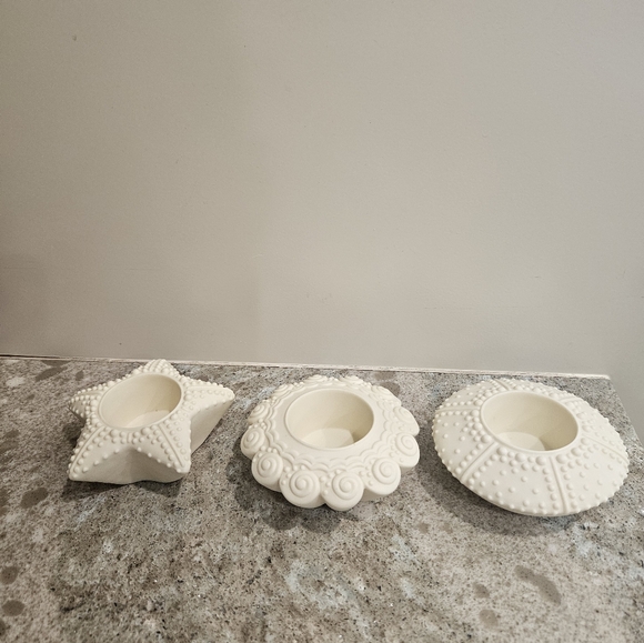 NIB Partylite Tea Votive Sea Drifters Bisque Candle Holders Set of 3 - Picture 1 of 14